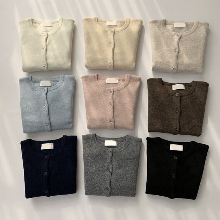 스노우 라운드 겨울 무지 베이직 캐주얼 허리잘록 기본 긴팔 가디건