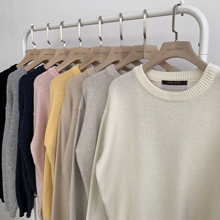 에리카 봄옷 라운드 램스울 긴팔 허리잘록 무지 데일리 베이직 오버핏 니트