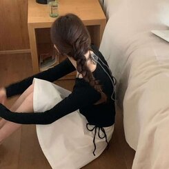 レイヤーシャーリング長袖T BLACK