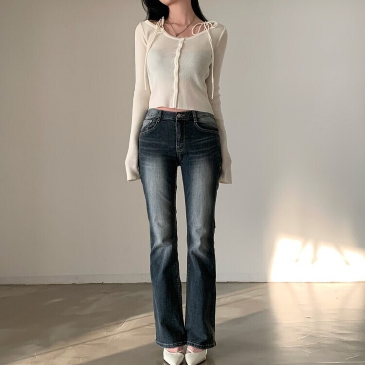 リボンスリムニットカーディガン CREAM