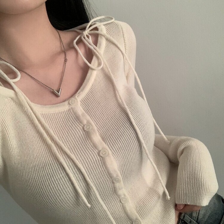 リボンスリムニットカーディガン CREAM