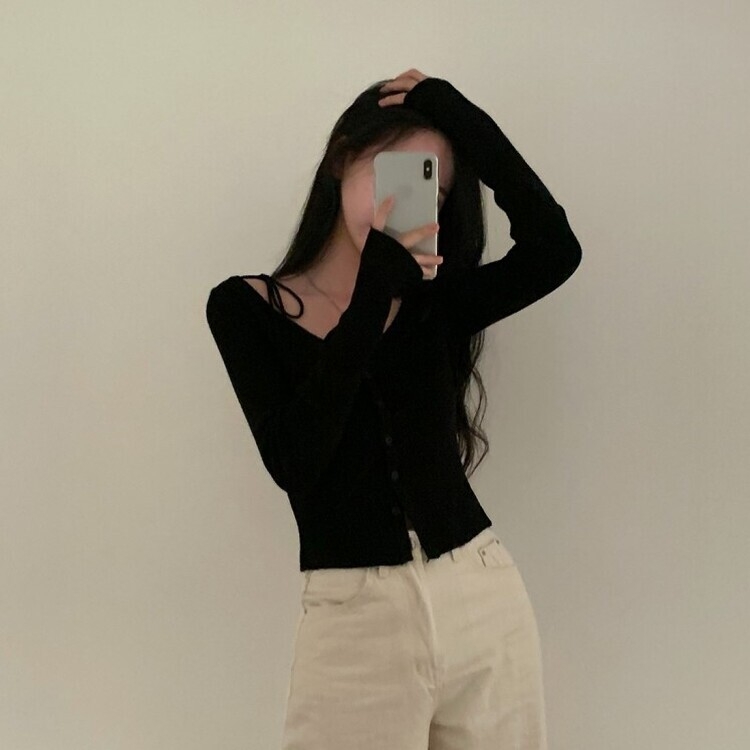 リボンスリムニットカーディガン BLACK