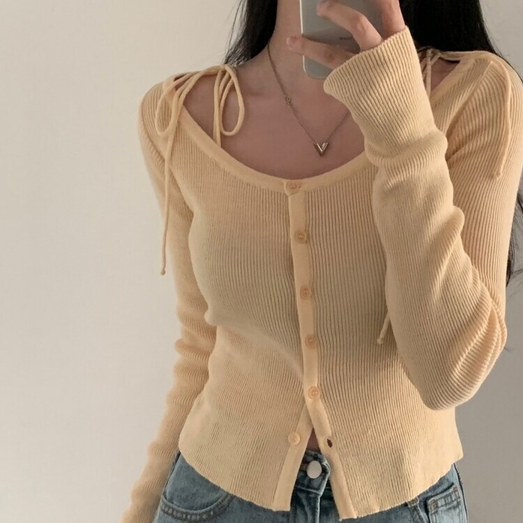 リボンスリムニットカーディガン YELLOW