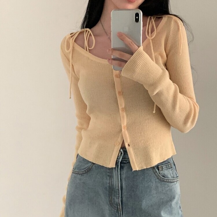 リボンスリムニットカーディガン YELLOW