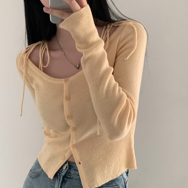 リボンスリムニットカーディガン YELLOW