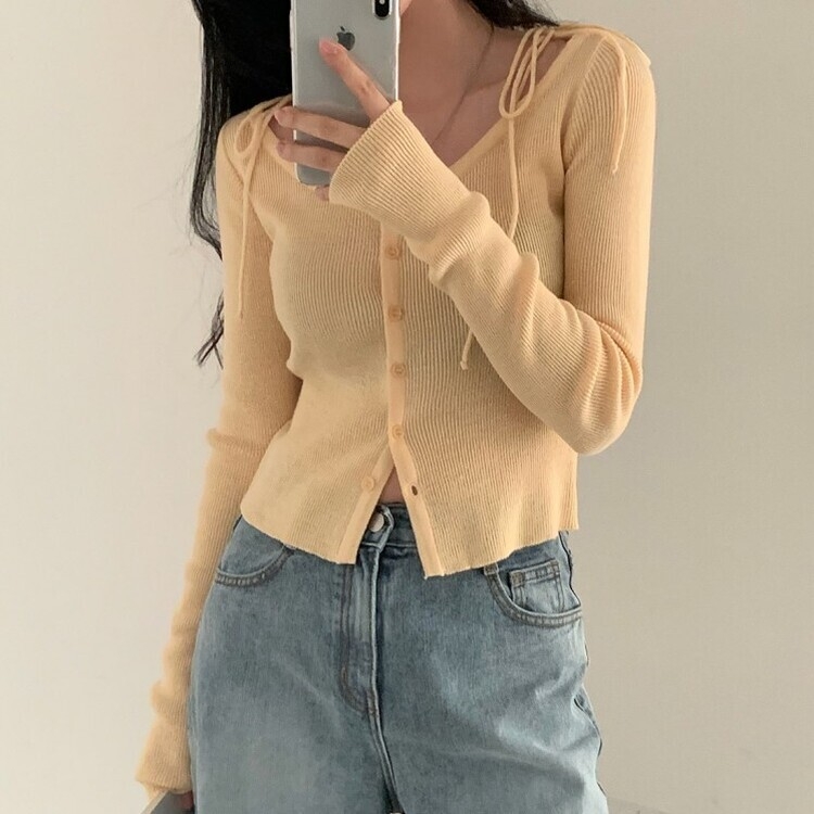 リボンスリムニットカーディガン YELLOW