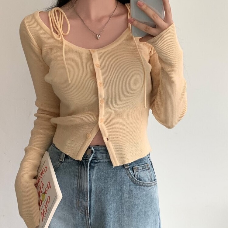 リボンスリムニットカーディガン YELLOW