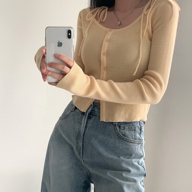 リボンスリムニットカーディガン YELLOW