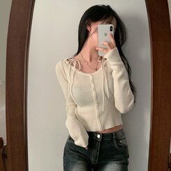 リボンスリムニットカーディガン CREAM