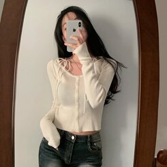 リボンスリムニットカーディガン CREAM