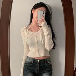 リボンスリムニットカーディガン CREAM