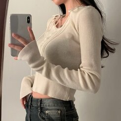 リボンスリムニットカーディガン CREAM