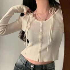 リボンスリムニットカーディガン CREAM