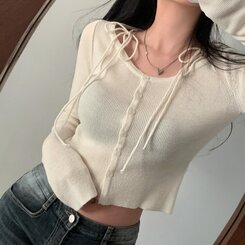 リボンスリムニットカーディガン CREAM