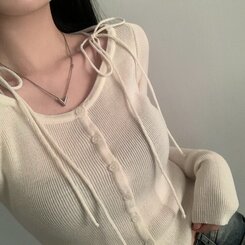 リボンスリムニットカーディガン CREAM