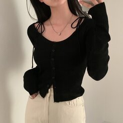 リボンスリムニットカーディガン BLACK