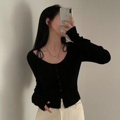 リボンスリムニットカーディガン BLACK