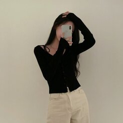 リボンスリムニットカーディガン BLACK