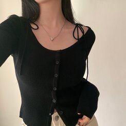 リボンスリムニットカーディガン BLACK