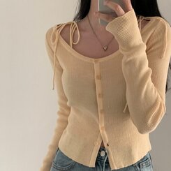 リボンスリムニットカーディガン YELLOW