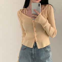 リボンスリムニットカーディガン YELLOW