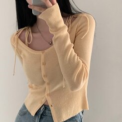 リボンスリムニットカーディガン YELLOW