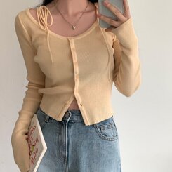 リボンスリムニットカーディガン YELLOW