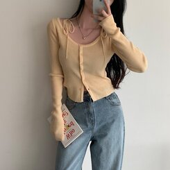 リボンスリムニットカーディガン YELLOW