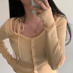 リボンスリムニットカーディガン YELLOW