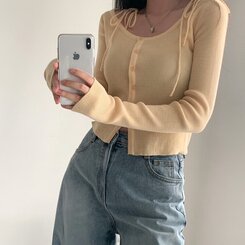 リボンスリムニットカーディガン YELLOW