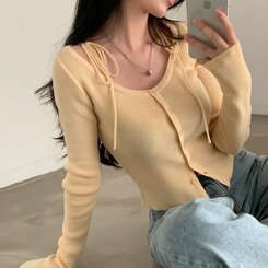 リボンスリムニットカーディガン YELLOW