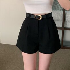 ショートパンツ 【SET】スラックショートパンツ+ベルト BLACK