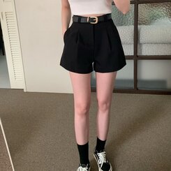 ショートパンツ 【SET】スラックショートパンツ+ベルト BLACK