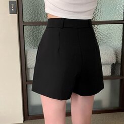 ショートパンツ 【SET】スラックショートパンツ+ベルト BLACK