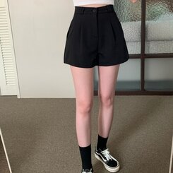 ショートパンツ 【SET】スラックショートパンツ+ベルト BLACK
