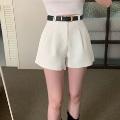 ショートパンツ 【SET】スラックショートパンツ+ベルト WHITE