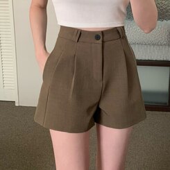 ショートパンツ 【SET】スラックショートパンツ+ベルト BROWN