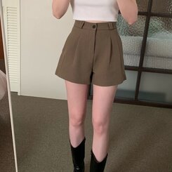 ショートパンツ 【SET】スラックショートパンツ+ベルト BROWN