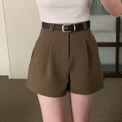 ショートパンツ 【SET】スラックショートパンツ+ベルト BROWN