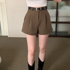 ショートパンツ 【SET】スラックショートパンツ+ベルト BROWN