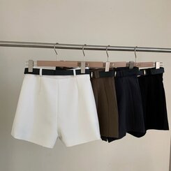 ショートパンツ 【SET】スラックショートパンツ+ベルト