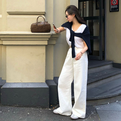 【丈別】オールデイベーシックコットンワイドパンツ WHITE