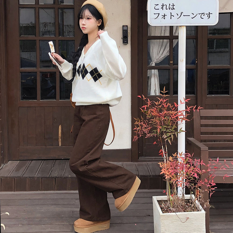 【丈別】オールデイベーシックコットンワイドパンツ BROWN