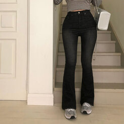 [春の新商品10%][ベリードmade/国内製作/ショート、ロング] ケイト ビンテージ ウォッシング ブーツカット デニムパンツ BLACK