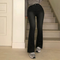 [春の新商品10%][ベリードmade/国内製作/ショート、ロング] ケイト ビンテージ ウォッシング ブーツカット デニムパンツ BLACK