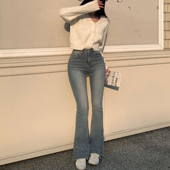 [春の新商品10%][ベリードmade/国内製作/ショート、ロング] ケイト ビンテージ ウォッシング ブーツカット デニムパンツ LIGHT DENIM