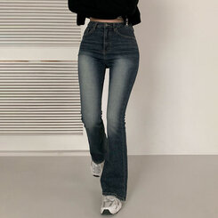 [春の新商品10%][ベリードmade/国内製作/ショート、ロング] ケイト ビンテージ ウォッシング ブーツカット デニムパンツ DENIM