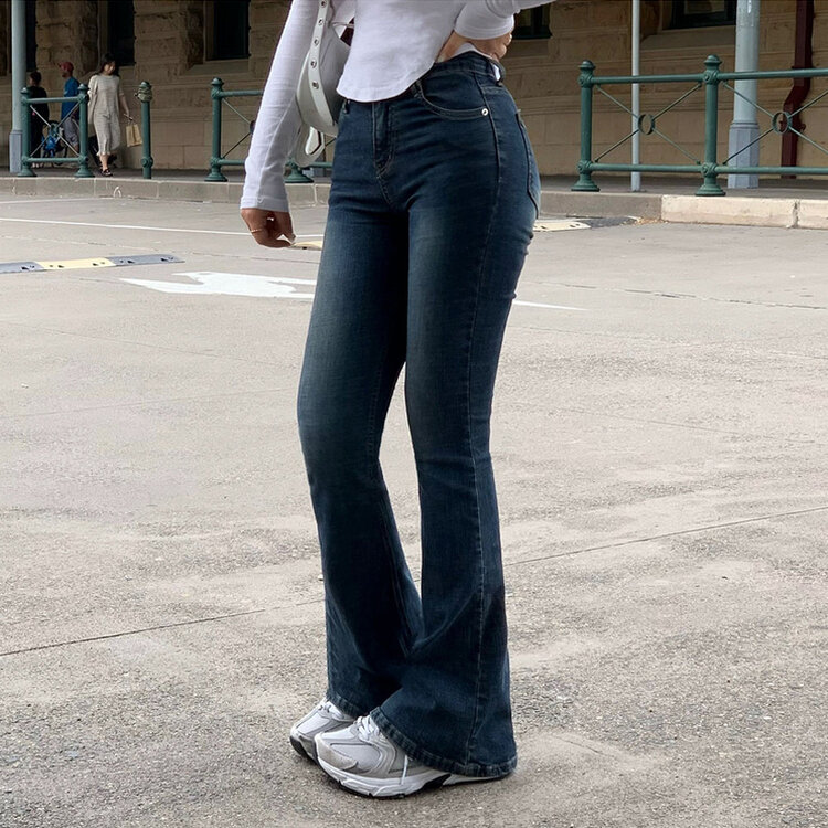 [春の新商品10%][ベリードmade/国内製作/ショート、ロング] ケイト ビンテージ ウォッシング ブーツカット デニムパンツ DARK DENIM