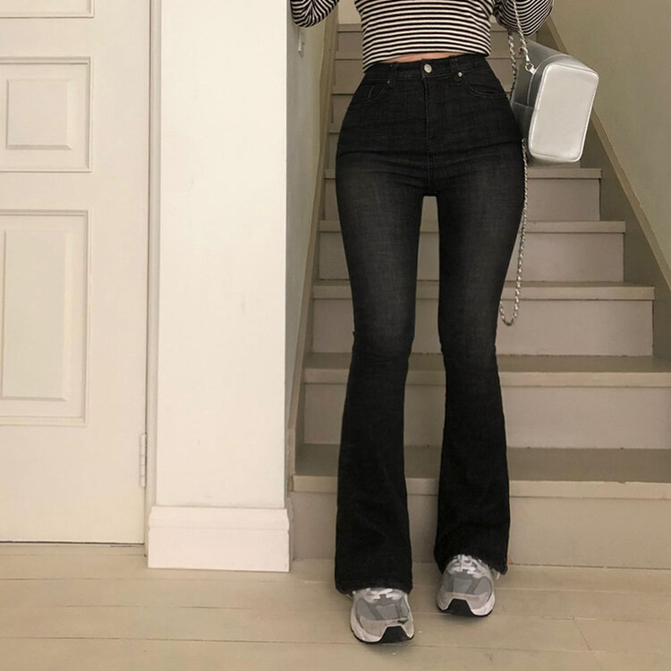 [春の新商品10%][ベリードmade/国内製作/ショート、ロング] ケイト ビンテージ ウォッシング ブーツカット デニムパンツ BLACK