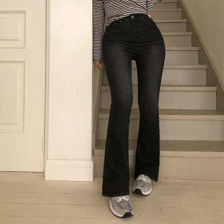 [春の新商品10%][ベリードmade/国内製作/ショート、ロング] ケイト ビンテージ ウォッシング ブーツカット デニムパンツ BLACK